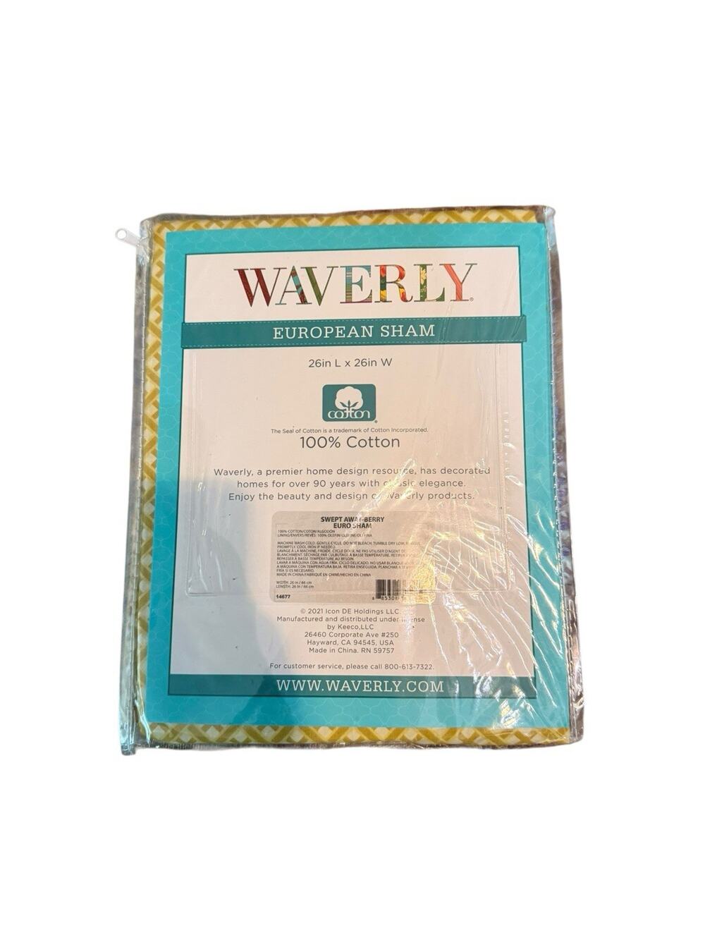 New Waverly Swept Away-Berry Euro Pillow Sham 100% Cotton Yellow Gold Diamond